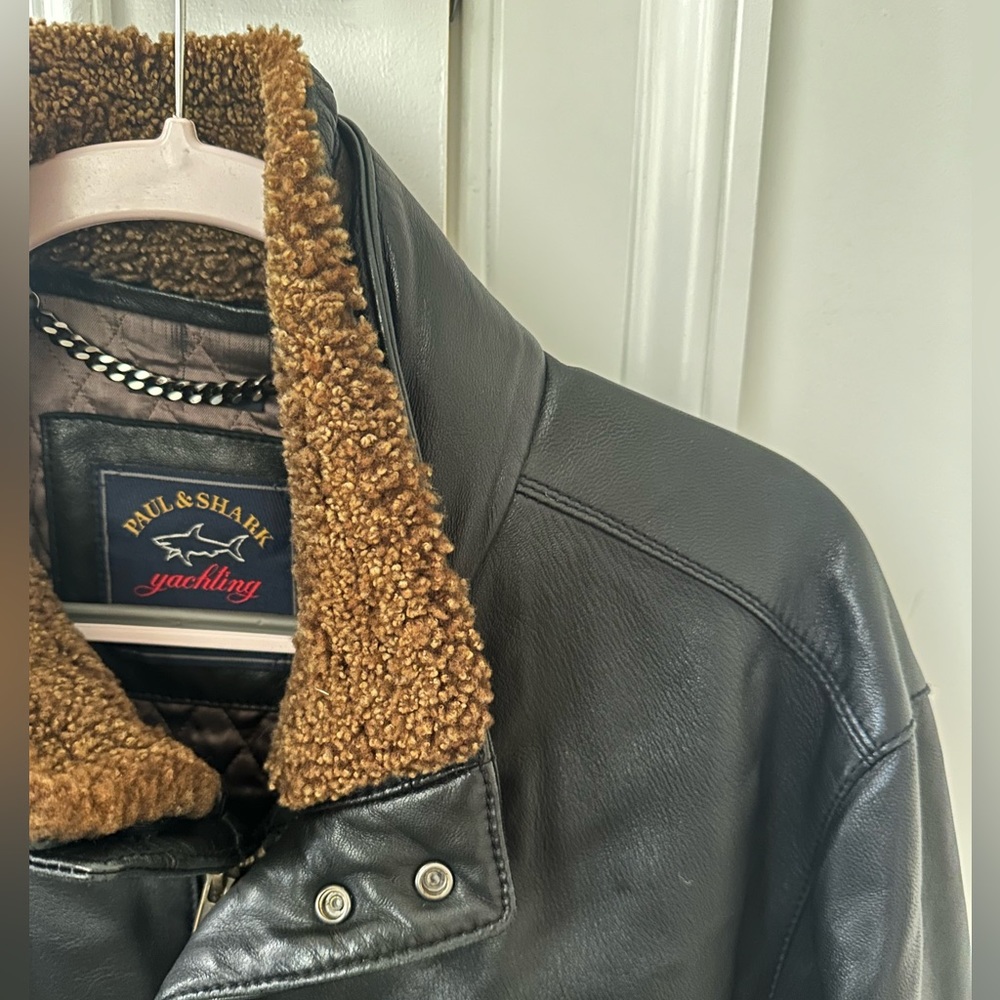 Paul And Shark Men's Leather Jacket With Brown Fur Collar